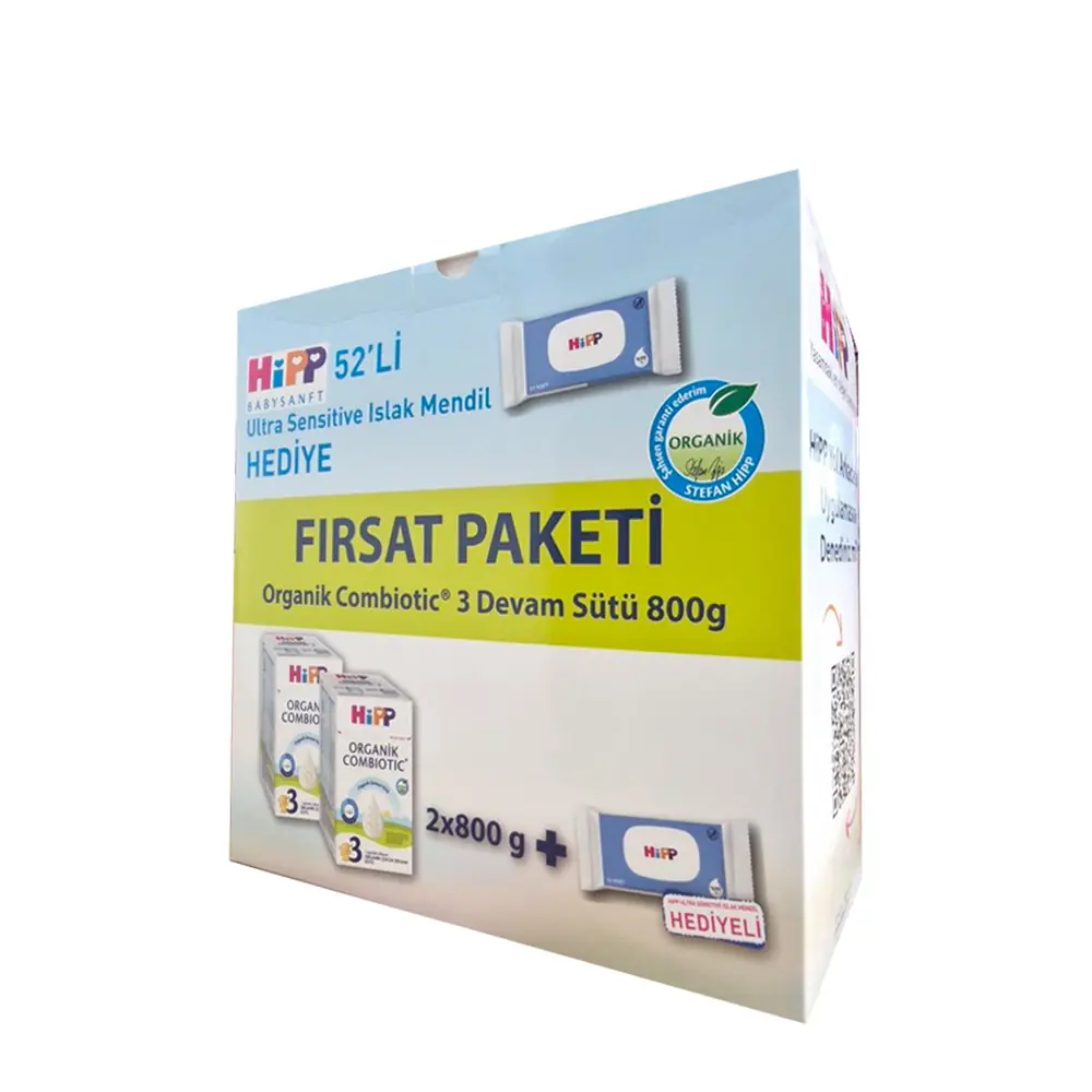 Hipp 3 Organik Combiotic Devam Sütü 800 g x 2 + 56'lı Islak Mendil Fırsat Paketi