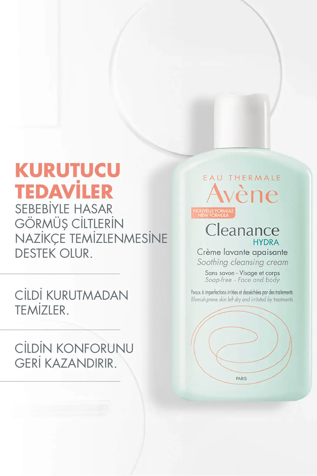 Avene Cleanance Hydra Yıpranmış ve Kuru Ciltler için Yatıştırıcı Temizleme Kremi 200 ml