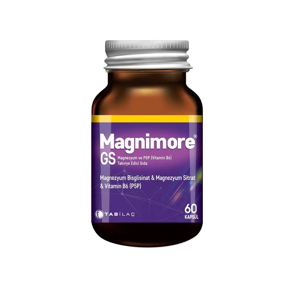 Tab ilaç Magnimore GS Magnezyum ve P5P Vitamin B6 60 Kapsül