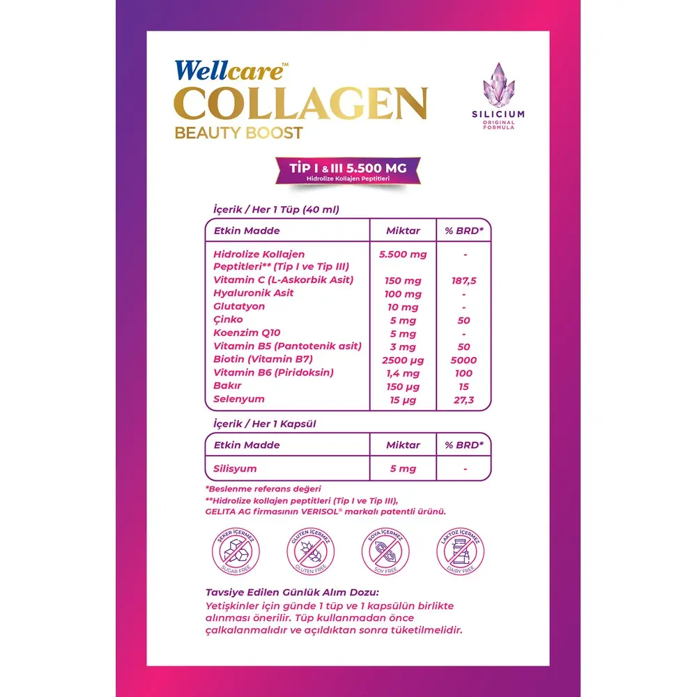 Wellcare Collagen Beauty Plus Karpuz - Nane Aromalı 5500 mg 30 Tüp ve 30 Kapsül