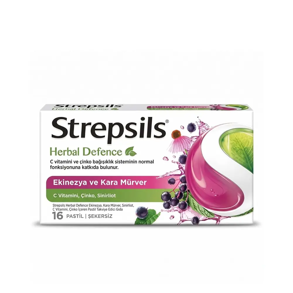 Strepsils Herbal Defence Ekinezya ve Kara Mürver Aromalı Şekersiz 16 Pastil
