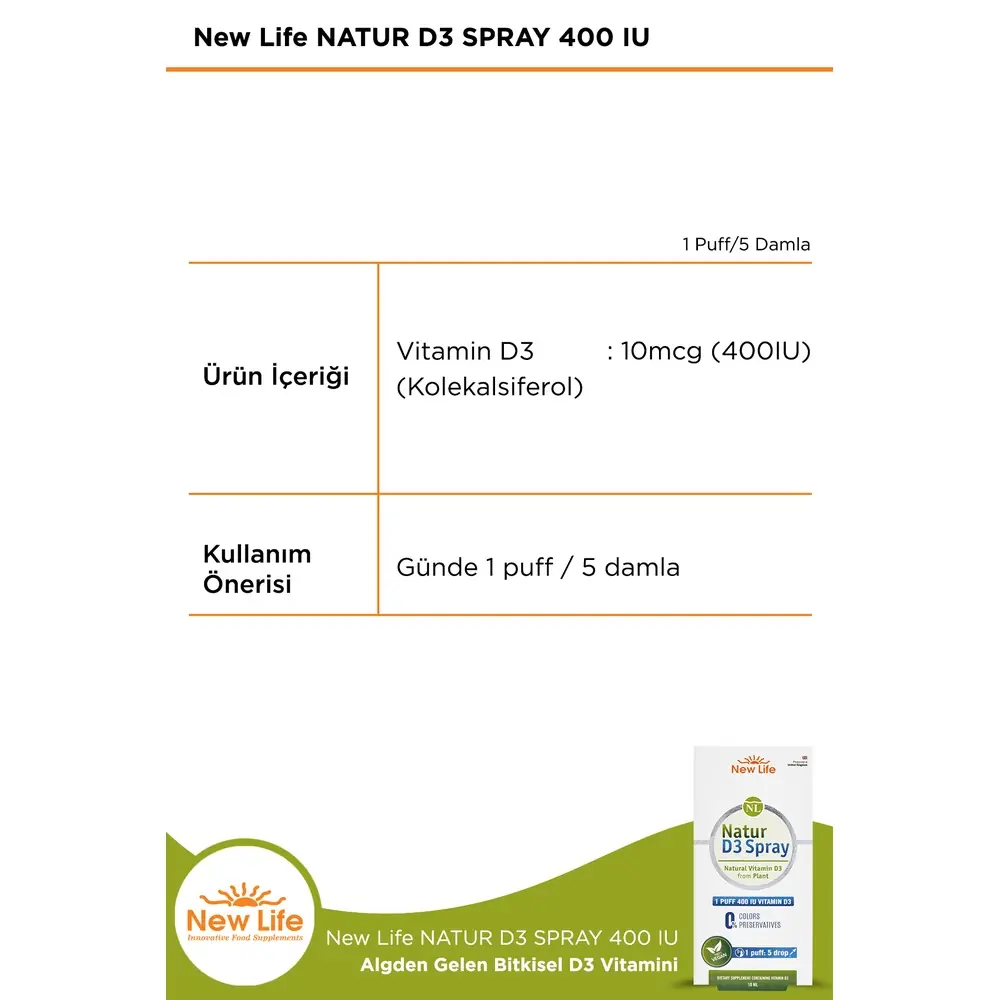 New Life Natur D3 Sprey 400 IU 10 ml