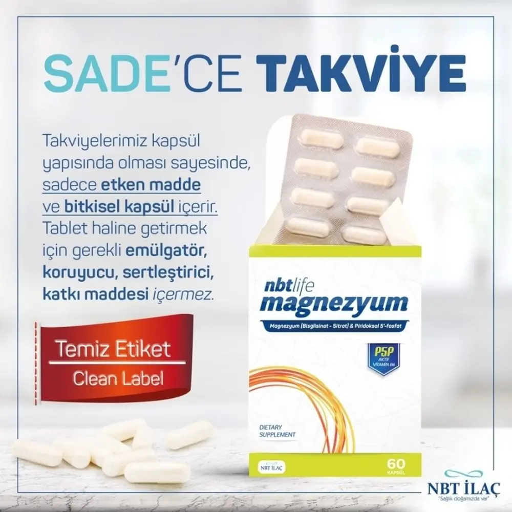 NBT Life Magnezyum P5p Vitamin B6 İçeren 60 Kapsül