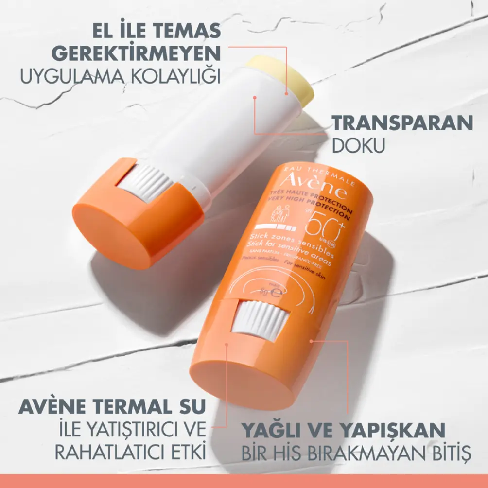 Avene Stick Güneş Kremi SPF50+ Hassas Bölgeler için Yüksek Koruma Sağlayan Güneş Koruyucu 8 g