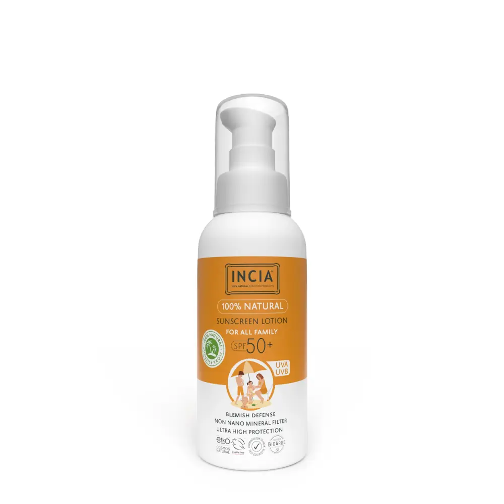 INCIA %100 Doğal Tüm Aile için Güneş Losyonu SPF50+ 100 ml