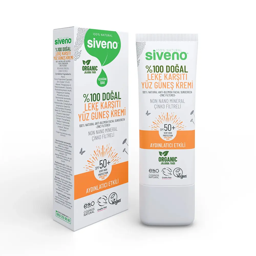 Siveno %100 Doğal Leke Karşıtı SPF50+ Yüz Güneş Kremi 30 ml