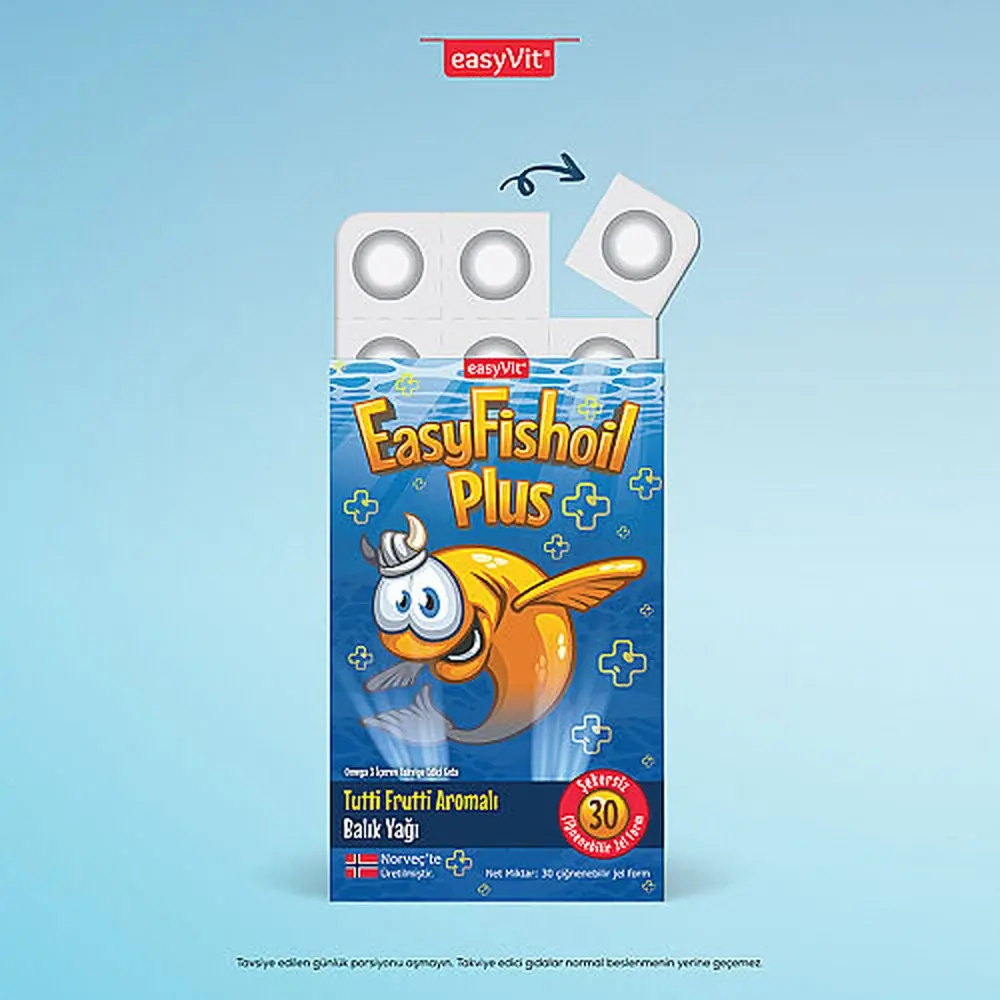 Easy Fish Oil Plus Tutti Frutti Aromalı Balık Yağı 30 Adet Çiğnenebilir Jel Form
