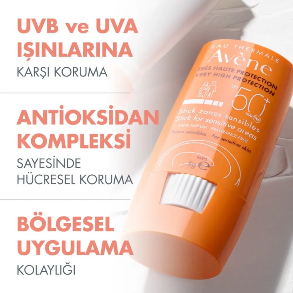 Avene Stick Güneş Kremi SPF50+ Hassas Bölgeler için Yüksek Koruma Sağlayan Güneş Koruyucu 8 g