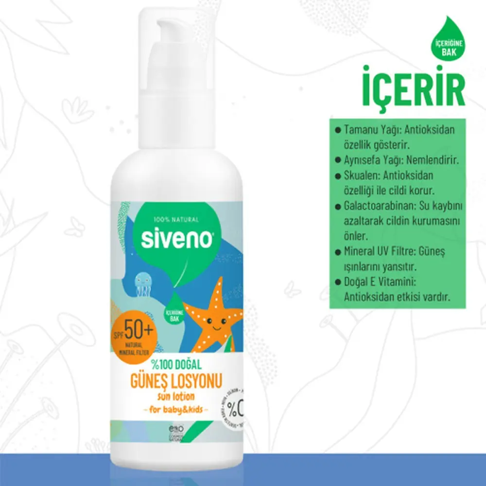 Siveno %100 Doğal Çocuklar İçin Güneş Losyonu 100 ml
