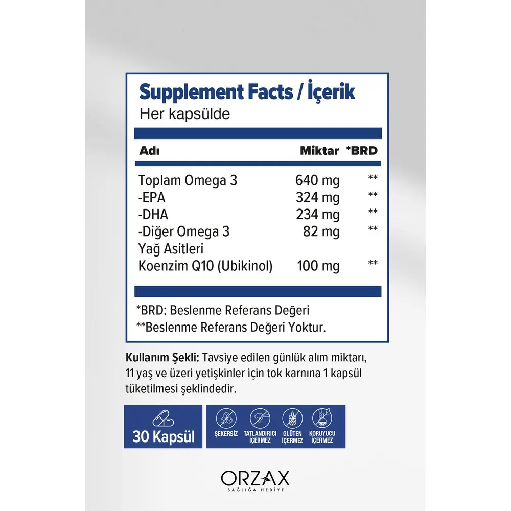 Orzax Ocean Omega 3 & QH Takviye Edici Gıda 30 Kapsül