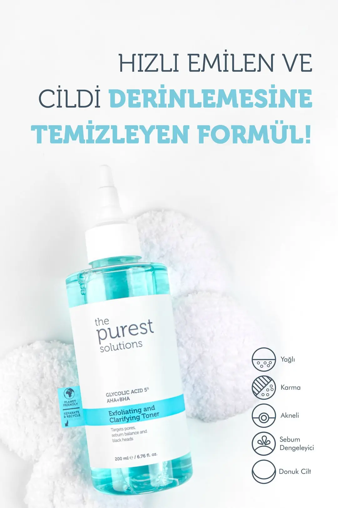 The Purest Solutions Glycolic Acid 5% AHA + BHA Gözenek Sıkılaştırıcı ve Arındırıcı Tonik 200 ml