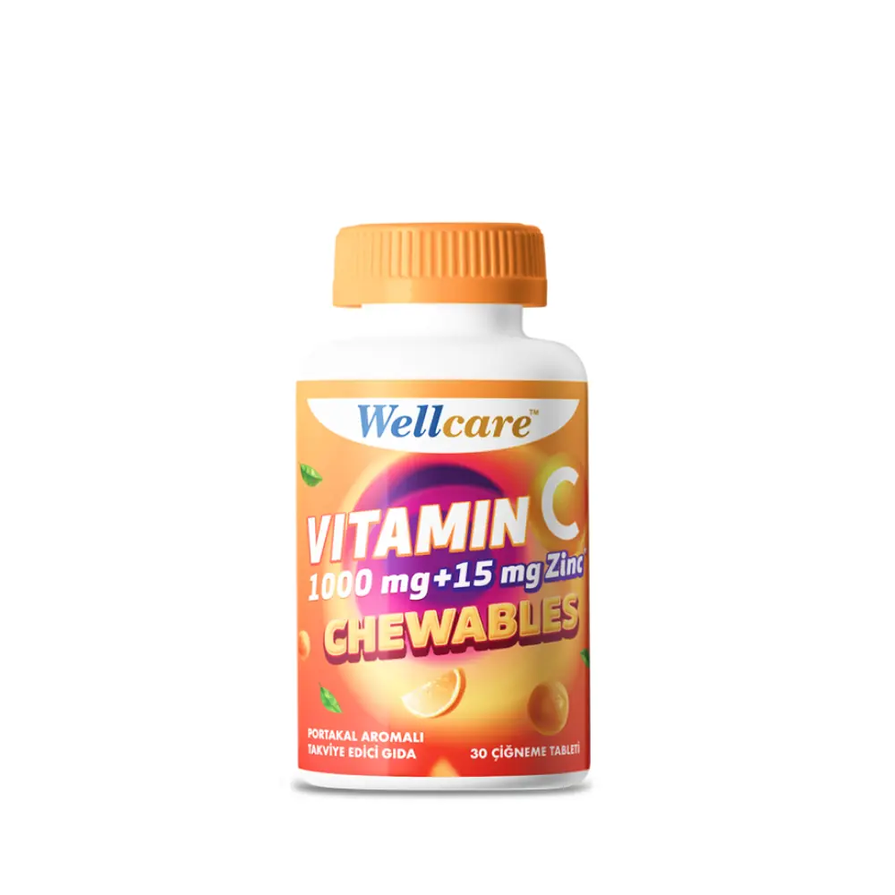 Wellcare Vitamin C 1000 mg & 15 mg Çinko 30 Çiğneme Tableti