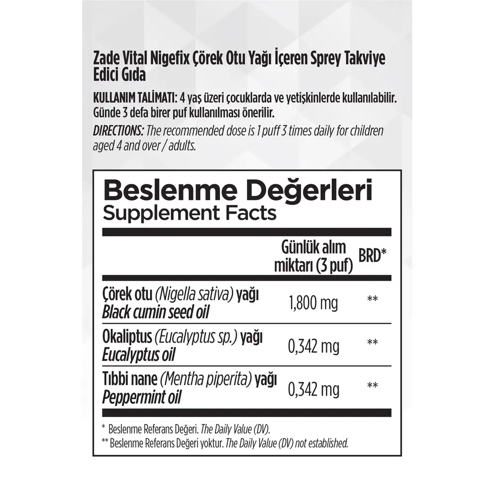 Zade Vital Nigefix Çörek Otu Yağı İçeren Sprey 15 ml