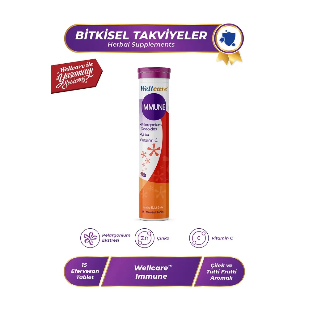 Wellcare Immune Pelargonium ve Çinko İçeren 15 Efervesan Tablet