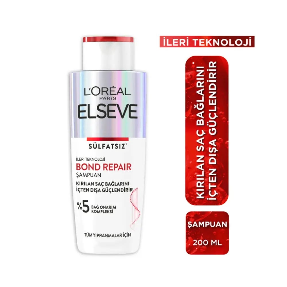 Elseve Bond Repair Tüm Yıpranmalar için Saç Bağlarını Güçlendirici Şampuan 200 ml