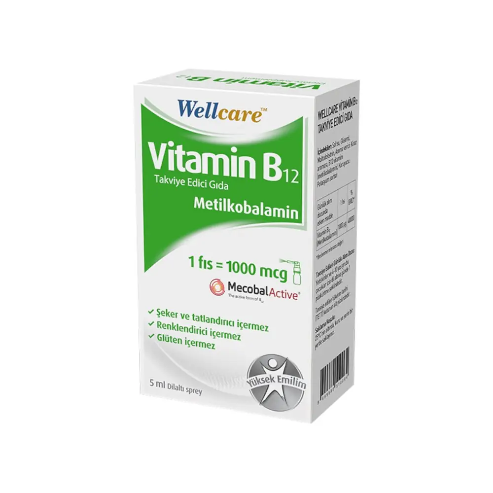 Wellcare Vitamin B12 Metilkobalamin 1000 mcg Dil Altı Sprey 5 ml