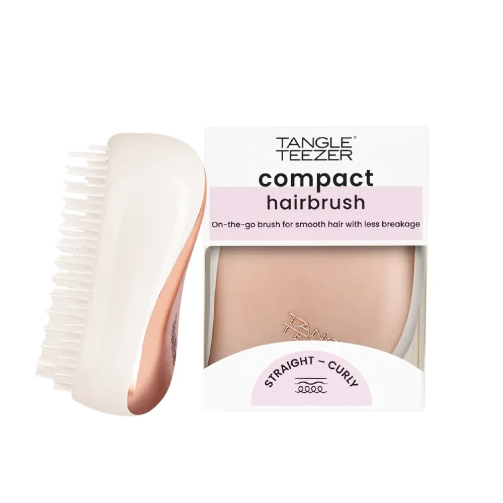 Tangle Teezer Compact Styler Düz ve Kıvırcık Saçlar İçin Kapaklı Seyahat Boy Saç Fırçası - Rose Gold Ivory