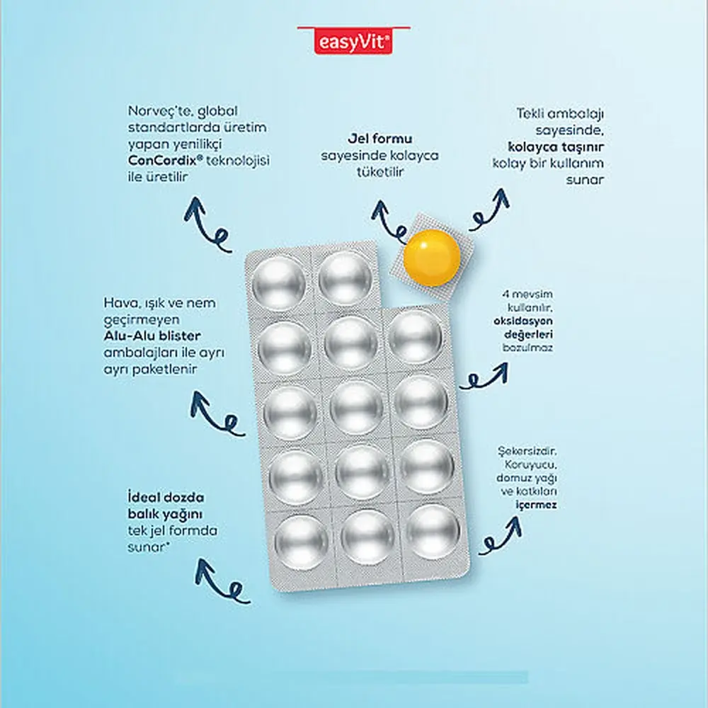 Easy Fish Oil Plus Tutti Frutti Aromalı Balık Yağı 30 Adet Çiğnenebilir Jel Form