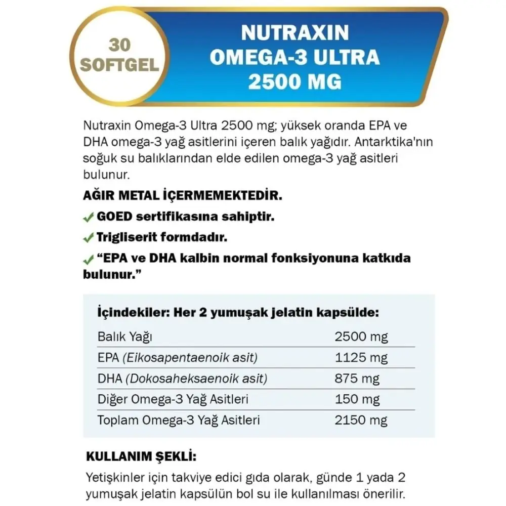 Nutraxin Omega-3 Ultra 30 Yumuşak Kapsül