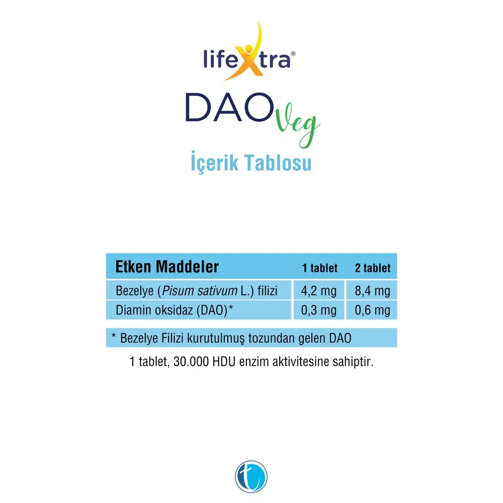 Tab İlaç Lifextra Daoveg Diamin Oksidaz Takviye Edici Gıda 60 Vegan Tablet