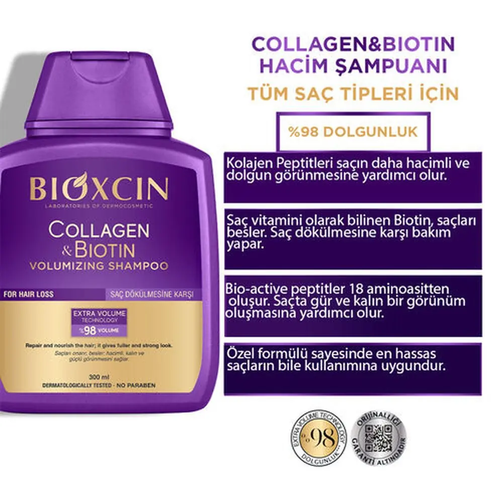Bioxcin Collagen & Biotin Ekstra Hacim &  Dolgunlaştırıcı Şampuan 300 ml