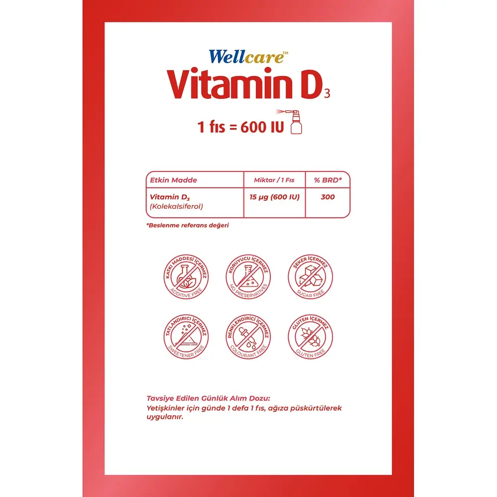 Wellcare Vitamin D3 600 IU Sprey 30 ml