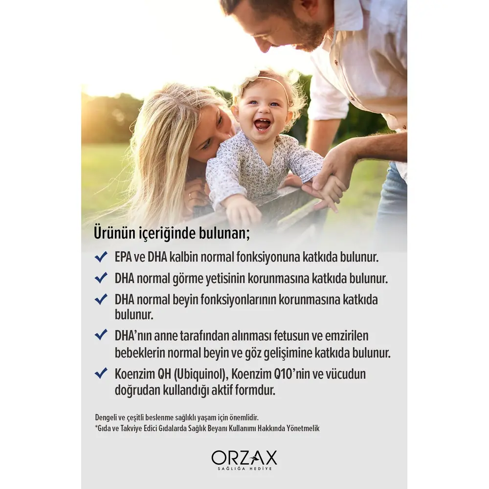 Orzax Ocean Omega 3 & QH Takviye Edici Gıda 30 Kapsül