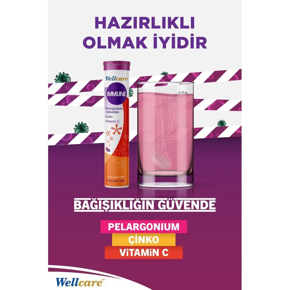 Wellcare Immune Pelargonium ve Çinko İçeren 15 Efervesan Tablet