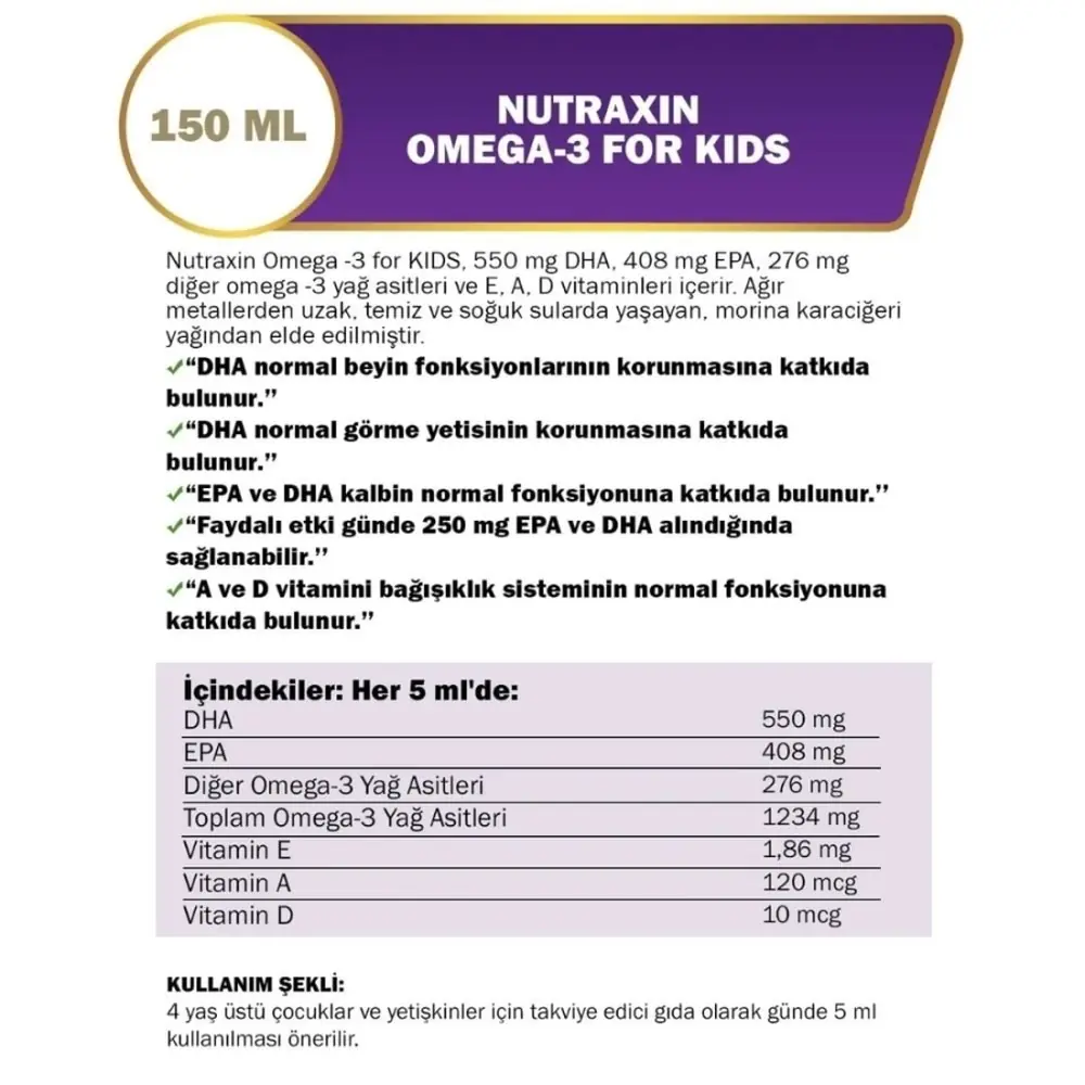 Nutraxin For Kids Omega-3 Balık Yağı 150 ml
