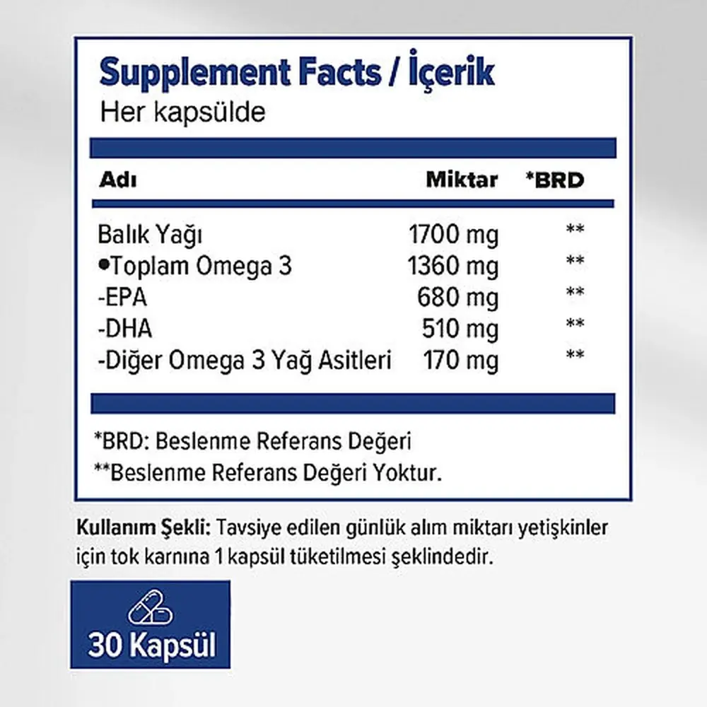 Orzax Ocean Ultimate Balık Yağı 1700 mg 30 Softjel Kapsül
