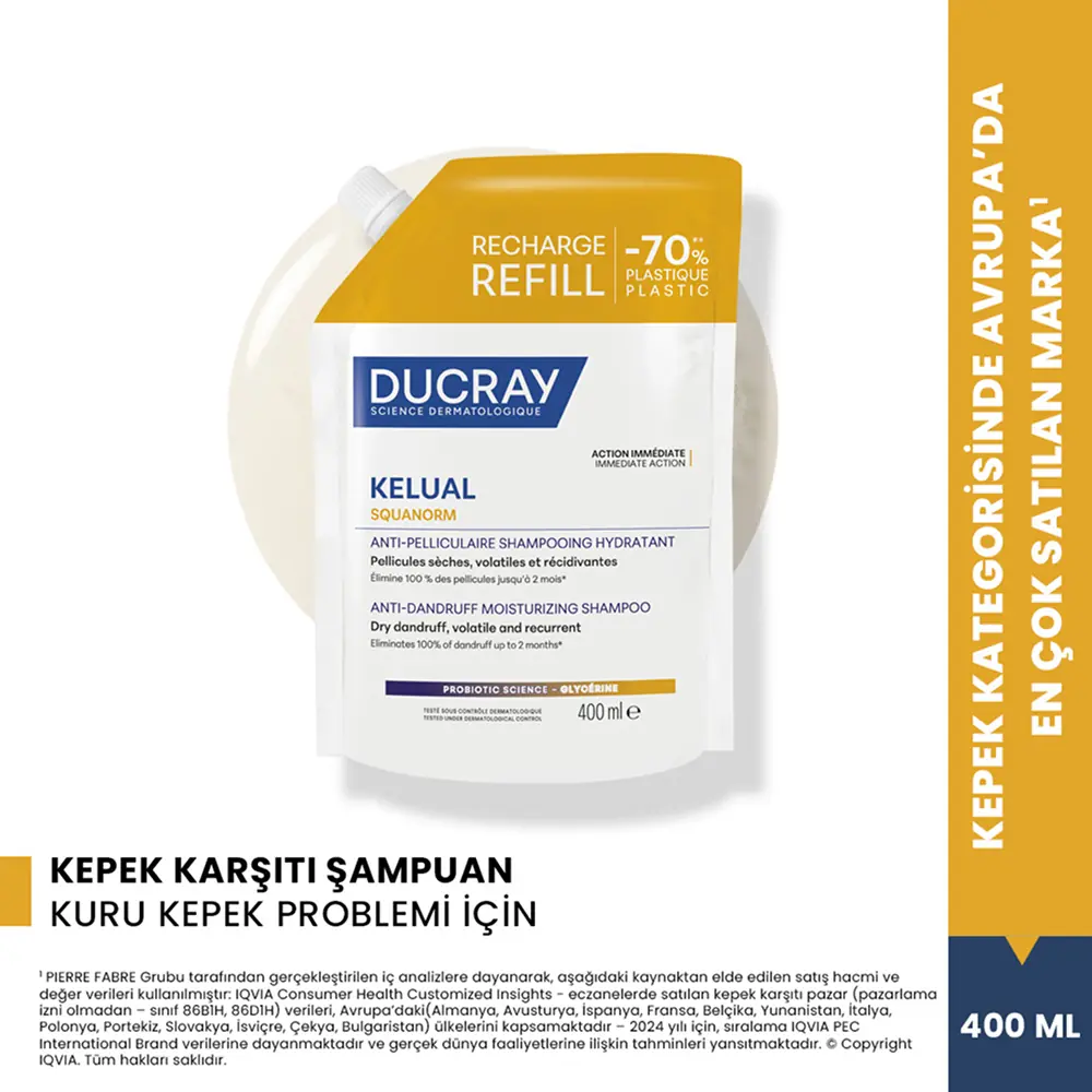Ducray Kelual Squanorm Kuru Saçlar için Kepek Karşıtı Şampuan 400 ml - Refill