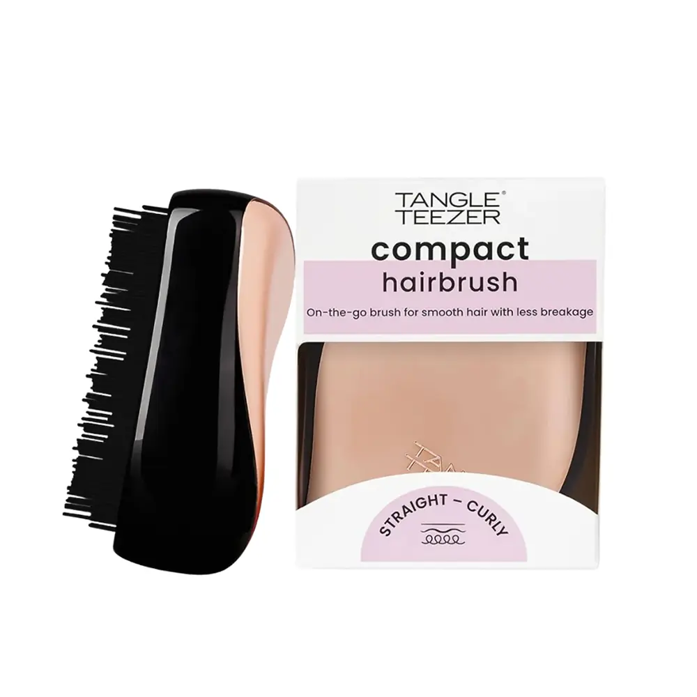 Tangle Teezer Compact Styler Düz ve Kıvırcık Saçlar İçin Kapaklı Seyahat Boy Saç Fırçası - Rose Gold Black