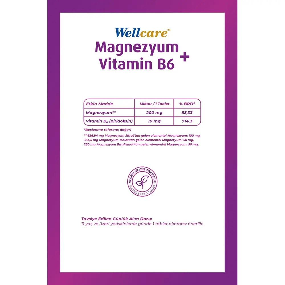 Wellcare Magnezyum ve Vitamin B6 30 Tablet