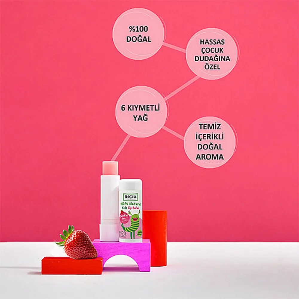 INCIA KIDS %100 Doğal Çilekli Dudak Besleyici 6 g